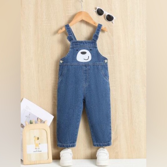 Shein Kids Embroidery Cartoon Pattern Denim Overall Jumpsuit (Size 2Y-3Y) - Picture 1 of 7